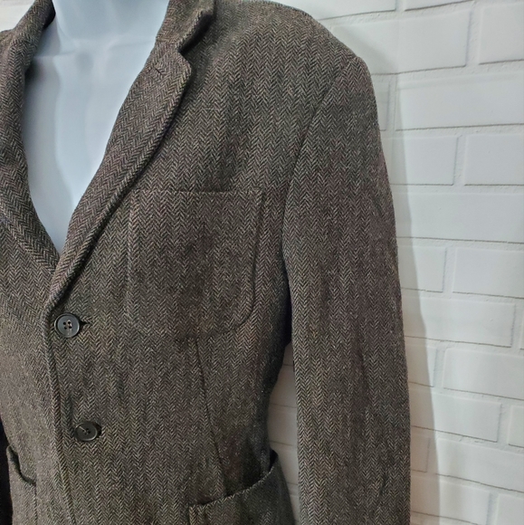 All Saints Brown Herringbone Suit Blazer Jacket - Picture 3 of 11